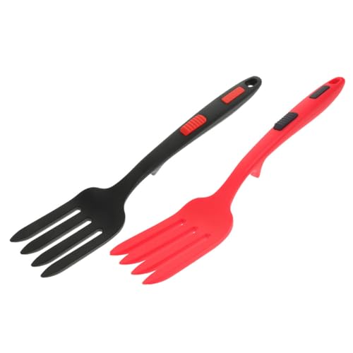 Ipetboom 2 Stück Teiliges Silikon Food Fork Ergonomische Wiederverwendbare Salatgabeln Hitzebeständig Leichtes Küchenbesteck in Schwarz und Rot Sicher und Langlebig für Tägliches Kochen von Ipetboom