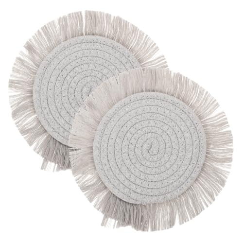 Ipetboom 2stücke Gewebtes Untersetzer Quasten-tischset Saugfähige Getränkeuntersetzer Isolierte Schüsselmatte Aus Baumwolle Runde Geschirrmatte Waschbare Tischsets Für Küche Und Wohnzimmer von Ipetboom