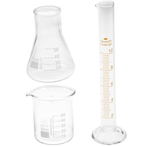 Ipetboom 3 Stück Teiliges Labor Borosilikatglas mit Becher Konischem Erlenmeyerkolben und Messzylinder Blasenfrei Gleichmäßige Wandstärke für Chemieunterricht und Organische Experimente von Ipetboom
