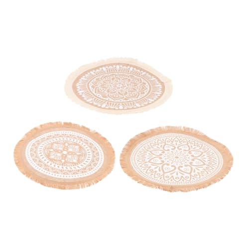 Ipetboom 3 Stück Teiliges Macrame Tischset aus Baumwolle mit Quasten Runde Platzsets im Boho Stil Hitzebeständig und Dekorativ Geeignet für Küche Hochzeit Restaurant und Familienfeiern von Ipetboom