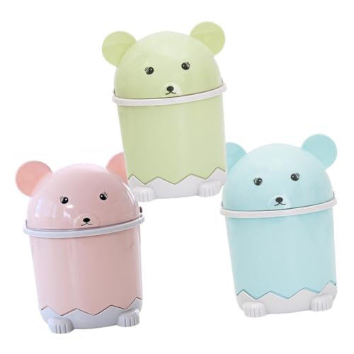 Ipetboom 3 Stück Teiliges Mini Tisch Mülleimer mit Klappdeckel Cartoon Design Kompakt und Geruchsfrei Robuster für Küche Wohnzimmer Büro Farben Blau Grün von Ipetboom