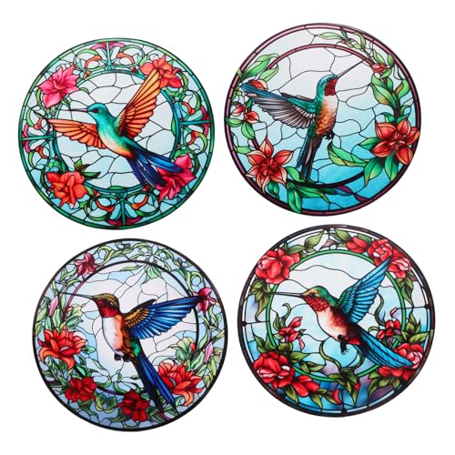 Ipetboom 4 Blätter Anti kollisions Fensterfolie Hummingbird PVC Statikfolie ohne Kleber Vogelschutz Aufkleber Langlebig Leicht Entfernbar für Glasfenster mit Hoher Lichtdurchlässigkeit von Ipetboom