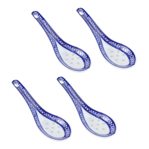 Ipetboom 4 Stück Japanischer Porzellan Suppenlöffel mit Weißem Retro Muster Delicater Keramiklöffel Vielseitig Einsetzbar zum Servieren von Suppe und Brei im Haushalt von Ipetboom
