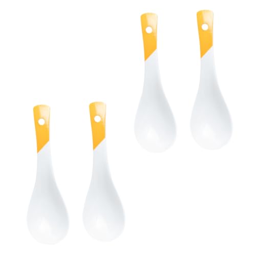 Ipetboom 4 Stück Keramik Suppenlöffel Gelb Weiß Ergonomisch Geformt Glatte Oberfläche Vielseitig für Suppe Reis Dessert Küchentischgeschirr Simple Food Spoon für Zuhause von Ipetboom