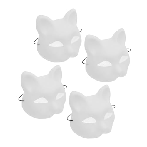 Ipetboom 4 Stück Leere Katzenmasken mit Netz für DIY Cosplay Weiße Matte Masken für Kostümpartys Handbemalbare Katzenmasken für Kreatives Basteln und Rollenspiele von Ipetboom