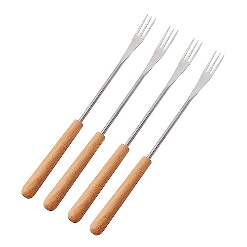 Ipetboom 4 Stück Teiliges Fondue Gabel mit Hitzebeständigem Holzgriff Edelstahl Spieße mit Scharfem für Marshmallow Rösten Käse Schmelzen Grillen und Dessertgenuss von Ipetboom