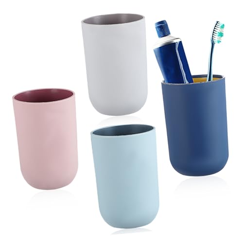 Ipetboom 4 Stück Teiliges Zahnputzbecher aus Einfacher Stil mit Rutschfestem Boden Mundfreundliche Form Vielseitig als Mundspülbecher und Trinkbecher für Badezimmer und Zufällige Farbe von Ipetboom