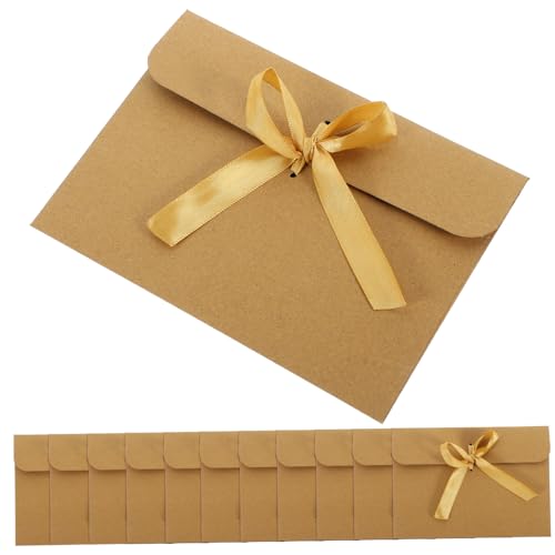 Ipetboom 50 Stück Kraftpapier Umschläge mit Goldfarbenem Band Kleine Vintage Briefumschläge für Einladungen Grußkarten Gutscheine und Aufbewahrung von Briefen Handliche Geschenkverpackung von Ipetboom