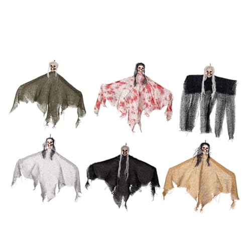 Ipetboom 6 Stück Teiliges Halloween Hängeskelett Gruseliger Geist Deko für Garten Haustür Fenster Party Outdoor Halloween Deko Skelett Geist Hängend Langlebig und Installieren von Ipetboom