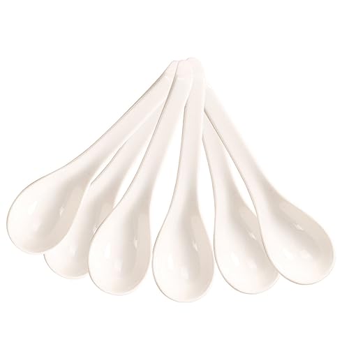 Ipetboom 6 Stück Teiliges Kleine Weiße Keramiklöffel Vielseitige Haushaltslöffel für Suppe Reis Dessert Glatte Oberfläche Ergonomischer Griff Schlichtes Design Langlebiges Porzellan von Ipetboom