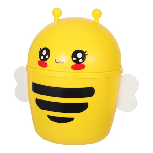 Ipetboom Cartoon Bienen Mini Mülleimer mit Flip Deckel Kompakter Schreibtisch Abfallbehälter für Abfall und Küchenreste Platzsparend und Langlebig für Büro und Kinderzimmer von Ipetboom