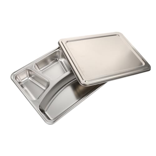 Ipetboom Edelstahl Fach Tablett mit Deckel Vertiefte Servierplatte aus Stahl Spülmaschinenfest Robustes Lunchbox Camping Schule und Outdoor aktivitäten von Ipetboom