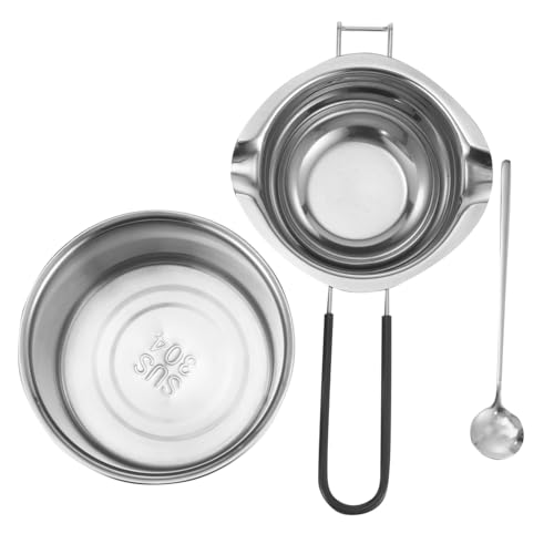 Ipetboom Edelstahl Schmelztopf mit Hitzebeständigem Silikongriff Dicker Außenbehälter und Rührlöffel zum Schmelzen von Butter Käse Schokolade und Wachs für Haushalt und Gastronomie von Ipetboom