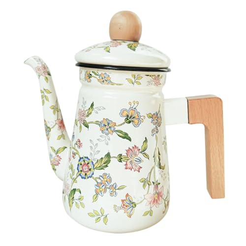 Ipetboom Emaille-teekanne Im Vintage-stil Kleine Teekanne Mit Holzgriff Tragbare Teekanne Für Hause Zum Aufbrühen Von Tee Und Heißen Getränken Robust Und Langlebig von Ipetboom