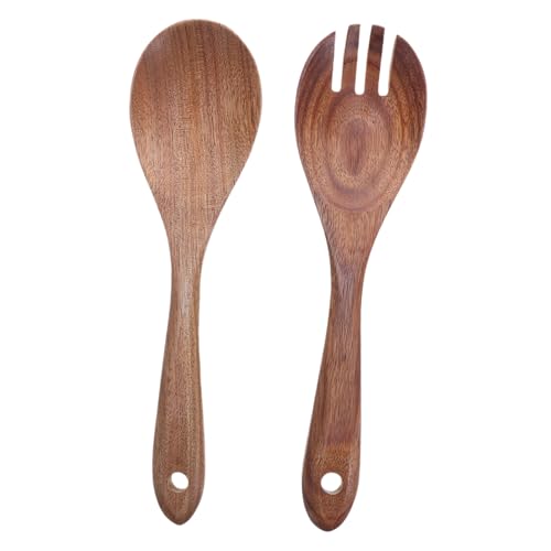Ipetboom Holz Salatbesteck Langstielige Servierlöffel und Gabel aus Holz für Salat Nudeln und Andere Gerichte Hitzebeständig Leicht zu Reinigen Vielseitig Einsetzbar von Ipetboom