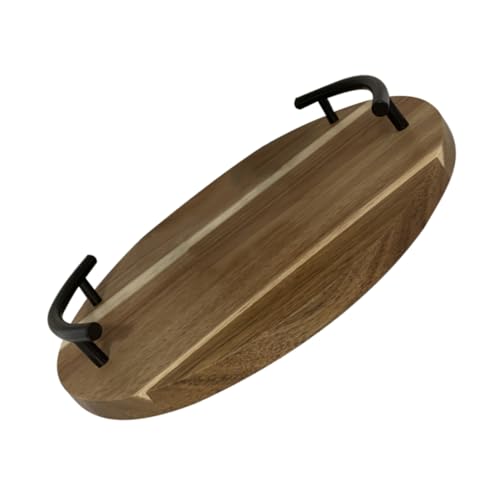 Ipetboom Holz Serviertablett Rund mit Griffen Hitzebeständiges Rustikales Frühstückstablett aus Massivem Holz für Snacks Obst und Dekoration Kleines Multifunktionales Tablett für Wohnzimmer von Ipetboom