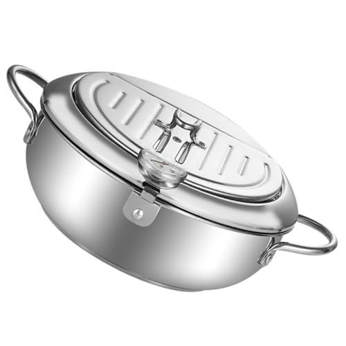 Ipetboom Japanischer Tempura Fritteusentopf aus Edelstahl mit Thermometer Abnehmbarer Korb Temperaturkontrollierbarer Deep Fryer für Gas und Induktionsherde Fettarmes Frittieren Langlebig von Ipetboom