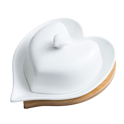Ipetboom Keramik Butterdose mit Herzform Deckel Bambusgriff Stilvolle Butterdose mit Tablett Kratzfest und Bruchsicher für Butter Snacks und Desserts Stilvolles Haushaltsgeschirr von Ipetboom