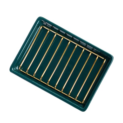 Ipetboom Keramik Seifenschale mit Ablauf Abnehmbarer Seifenhalter aus Grünem Keramik tablett und Goldfarbenem Edelstahlrahmen Langlebiger Soap Organizer für Bad Küche Hotel Praktisches von Ipetboom