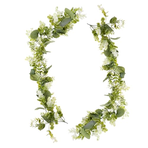 Ipetboom Künstliche Eukalyptus Girlande mit Realistischen Blättern Langlebig Pflegefrei Natürliche Optik als Hängende Dekoration für Hochzeit Party und Wohnraumgestaltung von Ipetboom