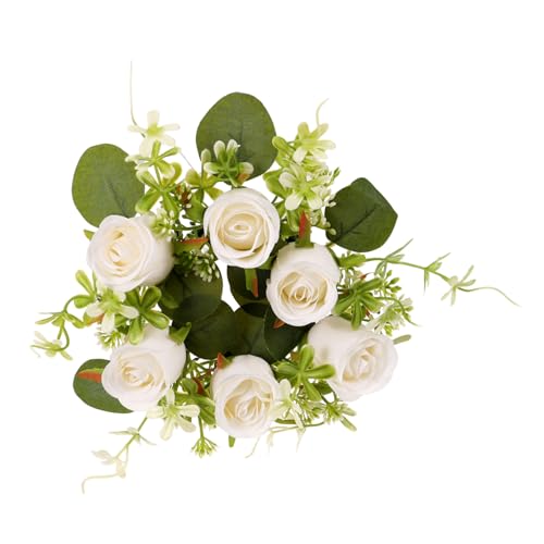 Ipetboom Künstlicher Rosen kerzenring Weiß Seidenblumen Wreath für Stabkerzen Romantische Tischdeko für Hochzeit Valentinstag Party und Festtage Langlebig Farbintensiv von Ipetboom