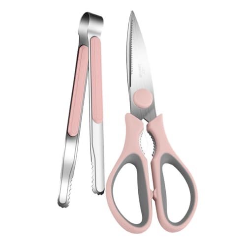 Ipetboom Multifunktionales Küchenscheren Set aus Rostfreiem mit Barbecue Food Clip Praktische Fleischschere und Grillzange Ergonomisch Langlebig Leicht zu Reinigen Teilig Rosa von Ipetboom
