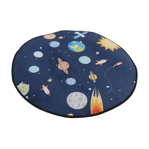Ipetboom Runder Cartoon Teppich mit Planetenmuster Flauschig und Waschbar Dekorative Kinderzimmer Bodenmatte aus rutschfest Geeignet für Wohnzimmer und Schlafzimmer von Ipetboom
