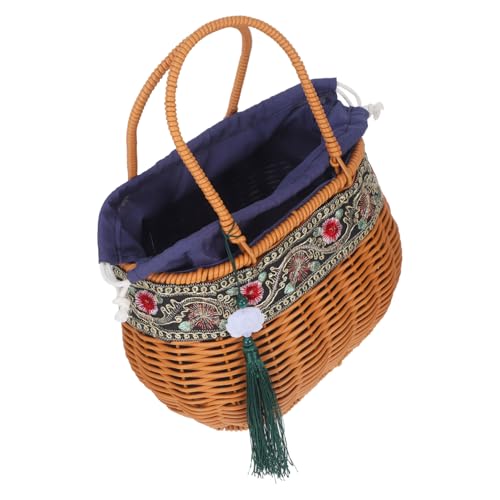 Ipetboom Rustikaler Handgewebter Korb Einkaufstasche mit Griff Leichter Pp Vielseitiger Obst Gemüsekorb für Küche Picknick Strand und Garten Hellbraun Oval Vintage Ethno stil von Ipetboom