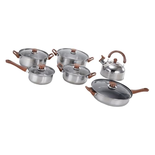 Ipetboom Teiliges Kochgeschirr Set mit Beschichtetem Bratpfanne Suppentopf Milchtopf und Kleinem Topf Hitzebeständig Langlebig Spülmaschinenfest mit Holzgriff Geeignet für Herd und Camping von Ipetboom