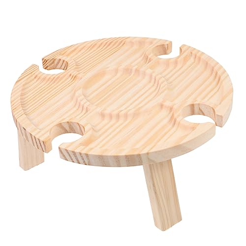 Ipetboom Tragbarer Runder Klapptisch aus Holz Stabiler Snack Serviertisch Praktischer Picknick Weintisch für Outdoor Camping Strand Kompakt Naturfarbener Beistelltisch von Ipetboom