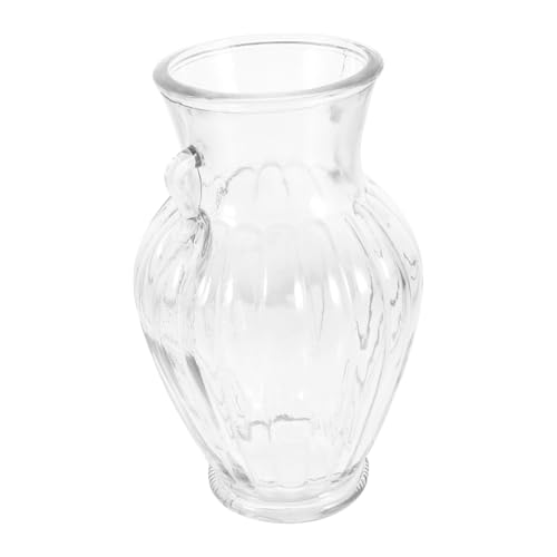 Ipetboom Transparente Glasvase mit Zwei Henkeln und Feiner Riffelung Dekorative Tischvase für Büro und Esszimmer Vielseitige Glasdekoration für Schreibtisch und Wohnzimmer Stilvolles von Ipetboom