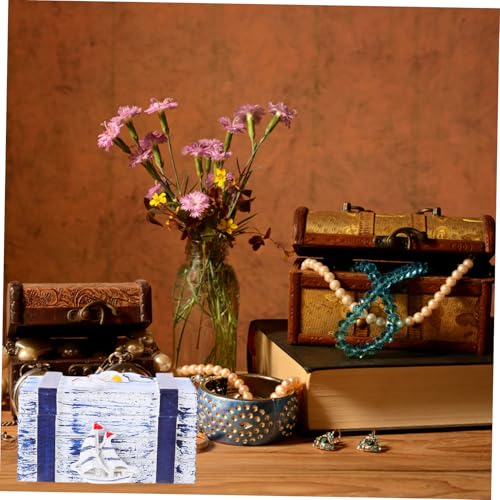 Ipetboom Vintage Mediterrane Schmuckbox aus Holz Kleine Rechteckige Schmuckaufbewahrung mit Segelboot Motiv Leichte Tragbare Schmuckkästchen für Damen als und Dekorative Schmuckkasten von Ipetboom