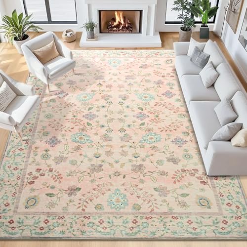 Teppich für Wohnzimmer, waschbar, Boho-Blumenmuster, für Schlafzimmer, weich, rutschfest, für den Innenbereich, für Küche, Esszimmer, große rosa Überwurf-Teppiche für Kinderzimmer, Büro, Wohnheim Teppich für Wohnzimmer, waschbar, Boho-Blumenmuster, für Schlafzimmer, weich, rutschfest, für den Innenbereich, für Küche, Esszimmer, große rosa Überwurf-Teppiche für Kinderzimmer, Büro, Wohnheim von Iplusmall