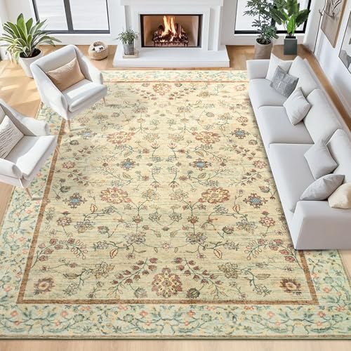 Teppich für Wohnzimmer, waschbar, Boho-Blumenmuster, für Schlafzimmer, weich, rutschfest, für den Innenbereich, für Küche, Esszimmer, großer beigefarbener Überwurf für Kinderzimmer, Büro, Wohnheim Teppich für Wohnzimmer, waschbar, Boho-Blumenmuster, für Schlafzimmer, weich, rutschfest, für den Innenbereich, für Küche, Esszimmer, großer beigefarbener Überwurf für Kinderzimmer, Büro, Wohnheim von Iplusmall