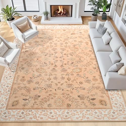 Teppich für Wohnzimmer, waschbar, Boho-Blumenmuster, für Schlafzimmer, weich, rutschfest, für den Innenbereich, für Küche, Esszimmer, großer orangefarbener Überwurf, Teppiche für Kinderzimmer, Büro Teppich für Wohnzimmer, waschbar, Boho-Blumenmuster, für Schlafzimmer, weich, rutschfest, für den Innenbereich, für Küche, Esszimmer, großer orangefarbener Überwurf, Teppiche für Kinderzimmer, Büro von Iplusmall