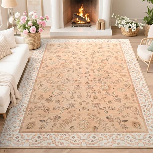 Teppich für Wohnzimmer, waschbar, Boho-Blumenmuster, für Schlafzimmer, weicher, niedriger Flor, dünn, rutschfest, für Küche, Esszimmer, orangefarbener Überwurf für Kinderzimmer, Spielzimmer, Wohnheim Teppich für Wohnzimmer, waschbar, Boho-Blumenmuster, für Schlafzimmer, weicher, niedriger Flor, dünn, rutschfest, für Küche, Esszimmer, orangefarbener Überwurf für Kinderzimmer, Spielzimmer, Wohnheim von Iplusmall