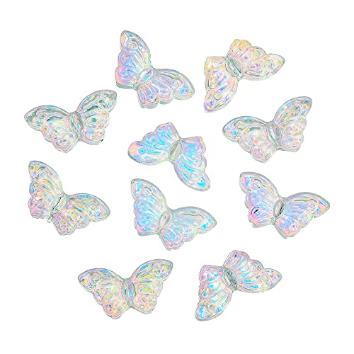Ipotkitt 100 Stück transparente tschechische Schmetterlings-Perlen aus Glas, transparent, AB-Farbe, beschichtete Schmetterling-Abstandshalter mit Glitzerpulver für DIY-Handwerk, Schmuckherstellung von Ipotkitt