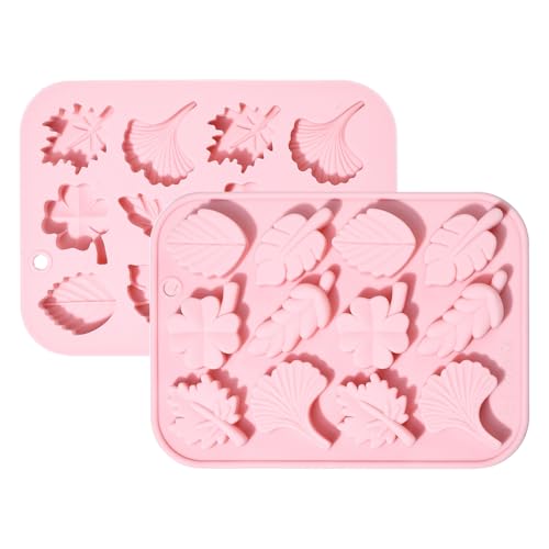 Ipotkitt 2 Stück rosa Silikonblattformen Kleeblatt Ahornblatt Monstera geformte Silikon Schokoladenformen Backen Kuchen Formen für DIY Frühling Cupcake Dessert Herstellung von Ipotkitt