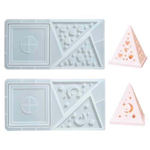 Ipotkitt 2 Stück weiße Pyramidenförmige Kerzenhalter Silikonformen Stern Herz Dreieck Kerzenständer Formen für DIY Dekoration Aromatherapie Handwerk Herstellung von Ipotkitt