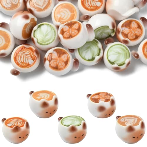 Ipotkitt 20 Stück 5 Stile Katze Form Kaffee Harz Cabochons Kätzchen Getränk Thema Flatback Charms für DIY Mini Home Office Schreibtisch Dekor Haarspange Zubehör Kunst Handwerk Supplies von Ipotkitt