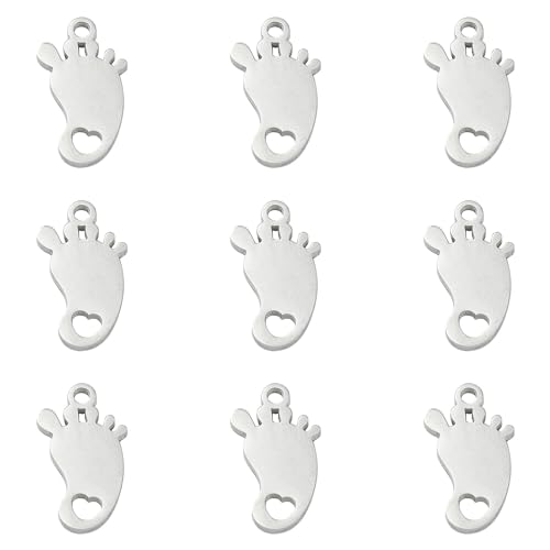 Ipotkitt 20 Stück Baby-Fußabdruck-Charms mit hohlen Herz-Babyfüßen, Charms für Bastelarbeiten, Halsketten, Armbänder, Ohrringe, Schmuckherstellung von Ipotkitt