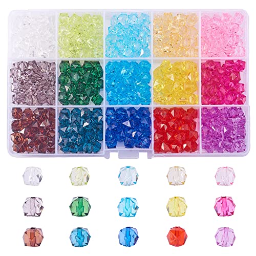 Ipotkitt 450 Stück 15 Farben, transparente Acryl-Würfelperlen, facettierte Kristallglas-Abstandshalter-Perlen mit Behälterbox, Perlen für DIY-Herstellung, Schmuckhandwerk von Ipotkitt