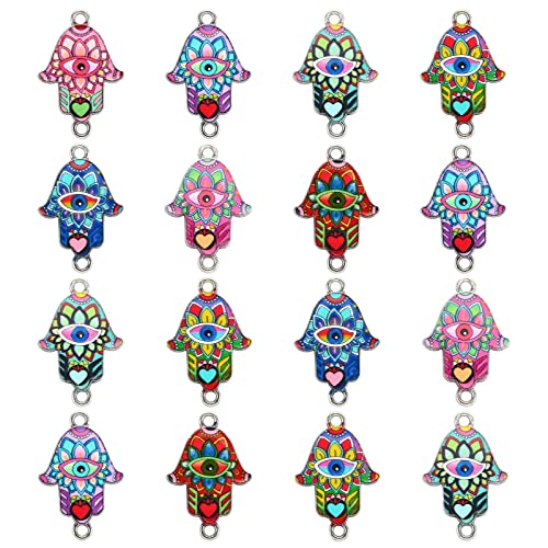 Ipotkitt 50 Stück bunte Emaille-Hamsa-Handverbinder-Charms, Hamsa-Hand, böser Blick, Charms für Halsketten, Armbänder, Schmuckherstellung und DIY-Handwerk von Ipotkitt