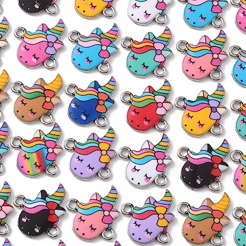 Ipotkitt 60 Stück 12 Stile Emaille Tier Stecker Charms Bunte Einhorn Links Mini Einhorn Verbinder Verbindungsanhänger für Schmuckherstellung Bulk von Ipotkitt