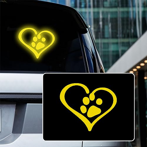 Iprokiu 2 Stück Herz Hund Pfote Fußabdruck Hohe Intensität Reflektierende Autoaufkleber Nacht Sicherheit Warnung Auto Stoßstange Fenster Aufkleber (gelb) von Iprokiu