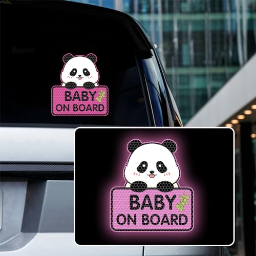 Iprokiu Hochintensiver reflektierender süßer Panda Baby an Bord Autoaufkleber Wasserdicht Kinder an Bord Auto Aufkleber Sicherheit Warnschild Baby in Auto Stoßstange Fenster Aufkleber (Lila) von Iprokiu