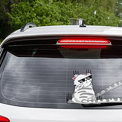 Iprokiu Niedliche Katze Heckscheibenwischer Aufkleber für Auto Doppelseitig Bedruckt Katze Auto Aufkleber Lustige Katze Beweglicher Schwanz Scheibenwischer Aufkleber (Coole Katze) von Iprokiu