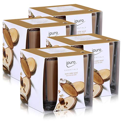 Essentials by Ipuro Duftkerze Cedar Wood 125g - Holzige Noten umschmeichelt von fruchtigen und blumigen Nuancen (4er Pack) von Ipuro