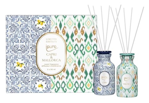 Ipuro Geschenkset Raumduft X Capri + Mallorca 2x50 ml - Duftstäbchen, Keramik Verdunster, Diffuser, Raum Duft von Ipuro