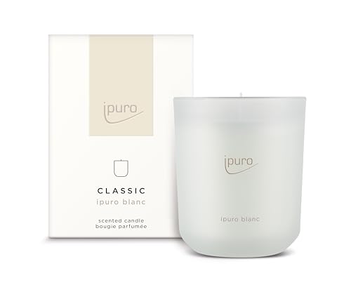 ipuro Classic dekorative Duftkerze - BLANC | Duftkerze im Glas mit Geranie, Minze & Sandelholz | Frischer Sommerregen Duft Aroma | Kerzen mit langanhaltendem Duft | Raumduftkerze in weiß 270g von Ipuro